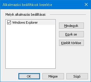 242 2. Adott alkalmazás beállításainak kikapcsolásához meg kell szüntetni a bejelölését a Melyik alkalmazás beállításai listában.