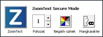 42 Bejelentkezés a Windowsba és a biztonságos mód A ZoomText adatbiztonsági módja a biztonsági ellenőrzés során is biztosítja az alapvető nagyítási és képernyőolvasási szolgáltatásokat a Windowsba