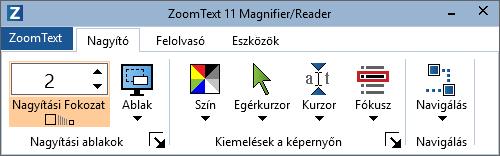 72 A Nagyító lap A Nagyító lapon található gombokkal a ZoomText nagyítási funkcióit lehet be- és kikapcsolni, illetve ezek működését módosítani.