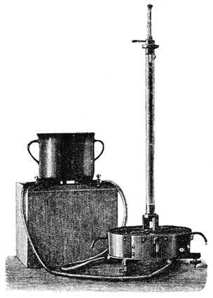 Az 1888-ban népszerűsítő előadásban bemutatott demonstrációs változatban: A fémdobozában jól védett Coulomb-mérleg alatt négy részre osztott hengeres fém edény van, amelynek két-két szemben