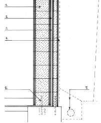 1. Falazott pincefal (zsalukő) 2. Hátűr kitöltő/megtámasztó habarcs (hiányzik) 3. Talajnedvesség elleni szigetelés (hibás) 4. Felületszivárgó (hiányzik) 5. Szivárgó test + dréncső (hiányzik) 6.