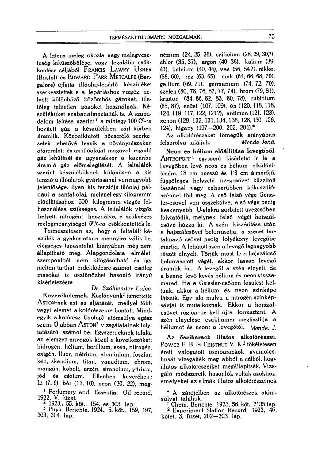 75 TERMÉSZETTUDOMÁNYI MOZGALMAK.