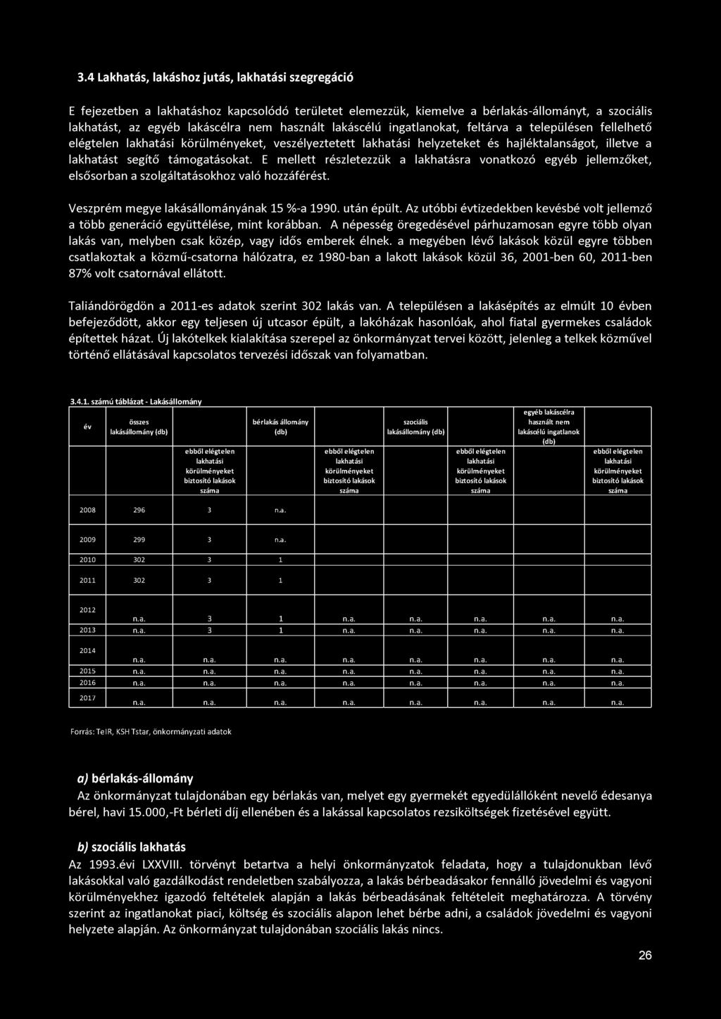 3.4 Lakhatás, lakáshoz jutás, lakhatási szegregáció E fejezetben a lakhatáshoz kapcsolódó területet elemezzük, kiemelve a bérlakás-állományt, a szociális lakhatást, az egyéb lakáscélra nem használt