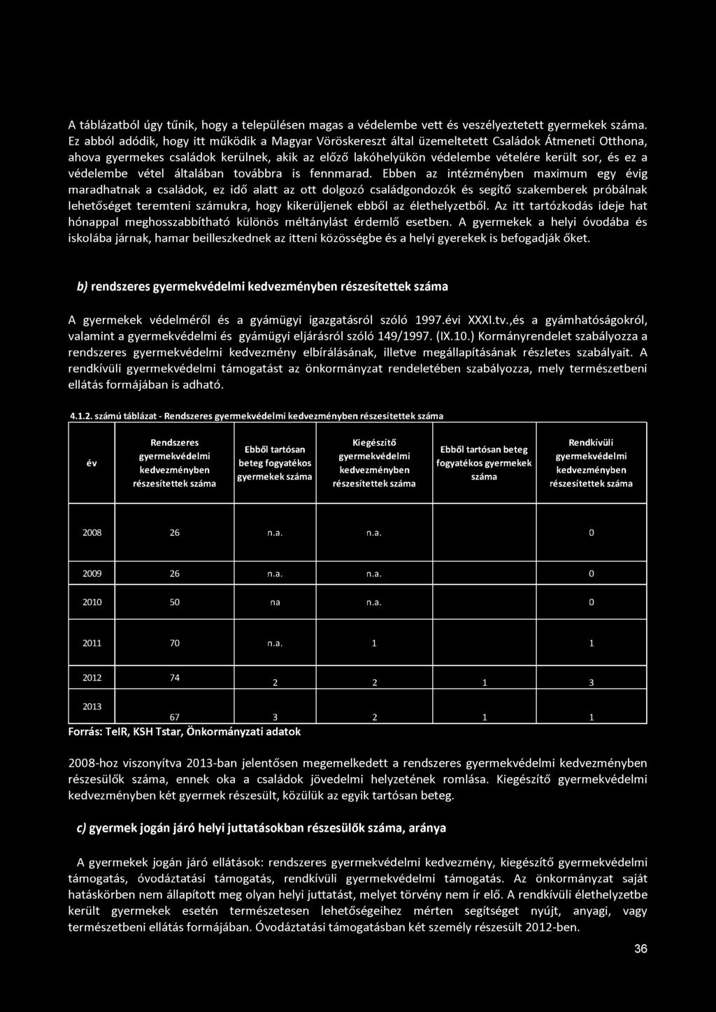 A táblázatból úgy tűnik, hogy a településen magas a védelembe vett és veszélyeztetett gyermekek.