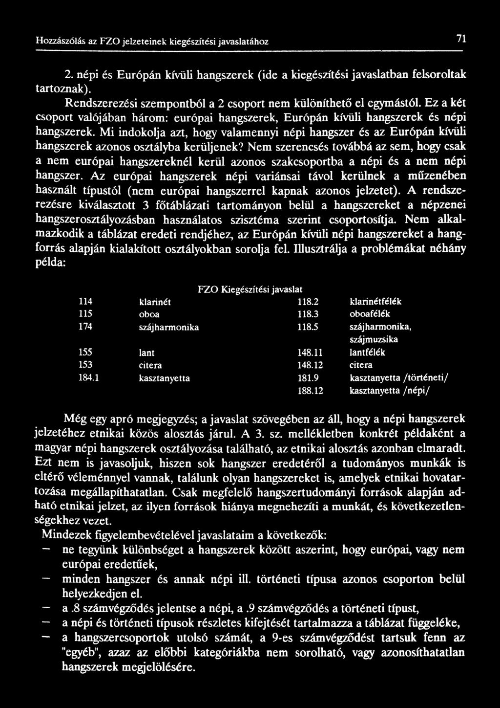 Az európai hangszerek népi variánsai távol kerülnek a műzenében használt típustól (nem európai hangszerrel kapnak azonos jelzetet).
