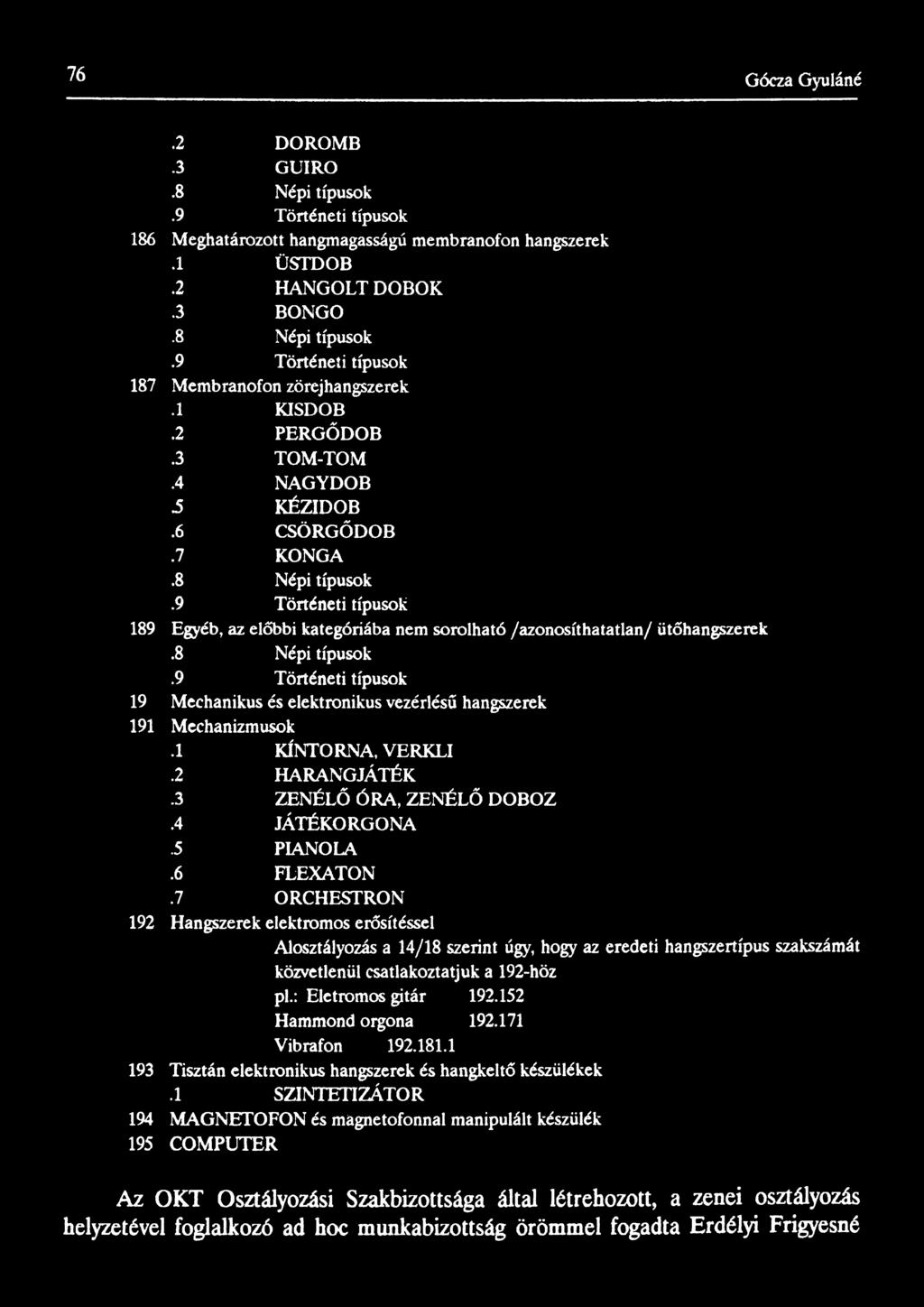 1 KÍNTORNA, VERKLI.2 HARANGJÁTÉK.3 ZENÉLŐ ÓRA, ZENÉLŐ DOBOZ.4 JÁTÉKORGONA.5 PIANOLA.6 FLEXATON.