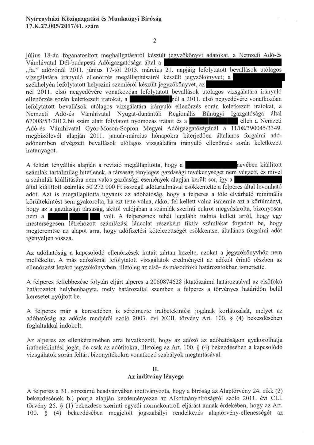 Nyíregyházi Közigazgatási és Munkaügyi Bíróság 17. K.27. 005/2017/41.