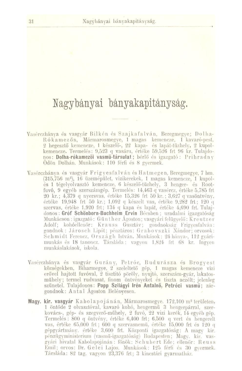 Nagy I > án y a i 1 >á nyakapit á u y S á g. Nagybányai bányakapitányság.