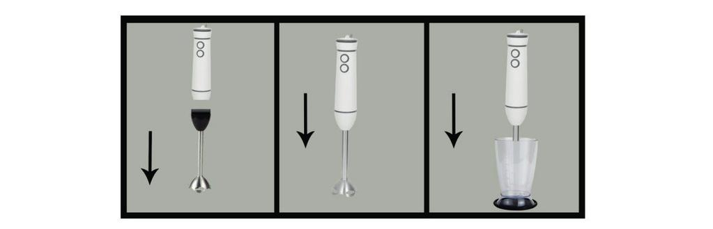 1. Fixaţi tija de amestecare (G) a mixerului vertical pe corpul principal (E). 2. Conectaţi aparatul la reţeaua de curent electric. 3.