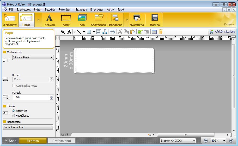 A P-touch Editor használata Nyomtatás a P-touch Editorral 8 Express mód Ebben a módban gyorsan hozhat létre szöveget és képeket tartalmazó elrendezéseket.