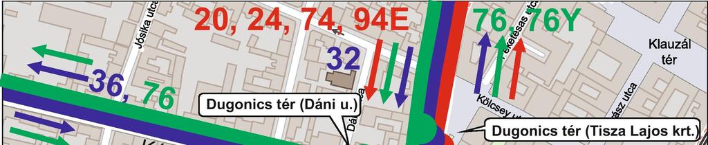 Mars tér felé közlekedő járatok: Útvonal: A járatok az eredeti,