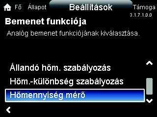 "Analóg bemeneti funkció" Válassza a bemeneti funkciót, például a h mennyiség felügyeletet, mint azt az alábbi példában bemutatjuk.