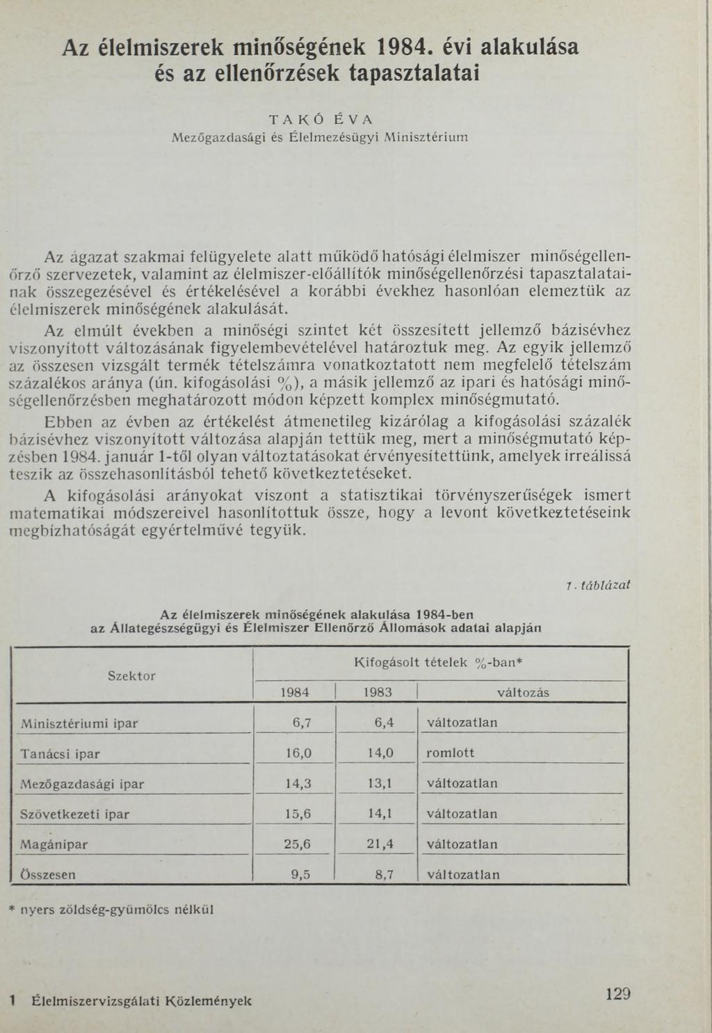 Az élelmiszerek minőségének 1984.