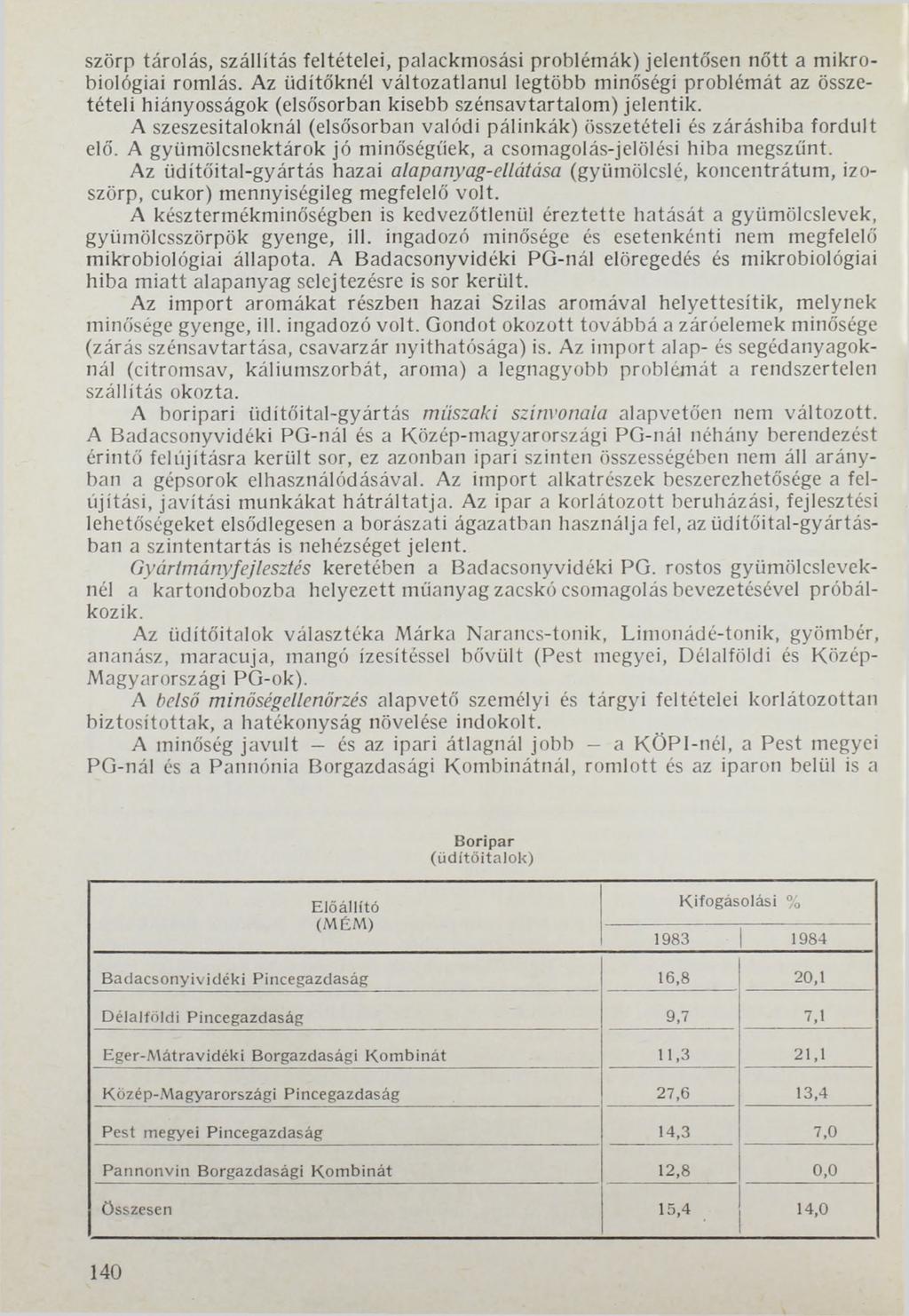 szörp tárolás, szállítás feltételei, palackmosási problémák) jelentősen nőtt a mikrobiológiai romlás.