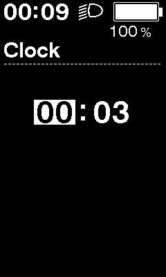 4. fejezet A KERÉKPÁROS SZÁMÍTÓGÉP KIJELZŐJE ÉS BEÁLLÍTÁSAI Beállítások módosítása Clock (Óra) Az óra beállításának konfigurálása.