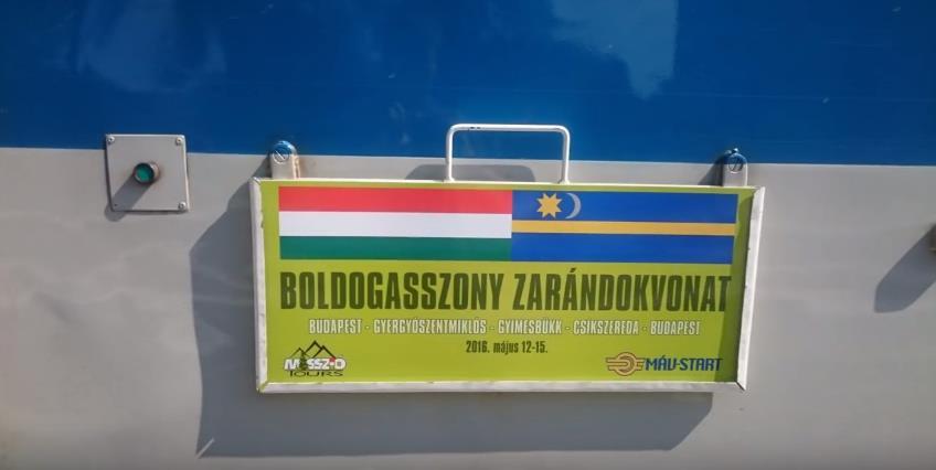 BALOGH TAMÁS ZOLTÁN 10. kép Boldogasszony zarándokvonat táblája 2016-ban 19 3. Zarándokvonatok 2017-ben A Székely gyors és a Csíksomlyó Expressz össznemzeti zarándokvonata június 2-5.