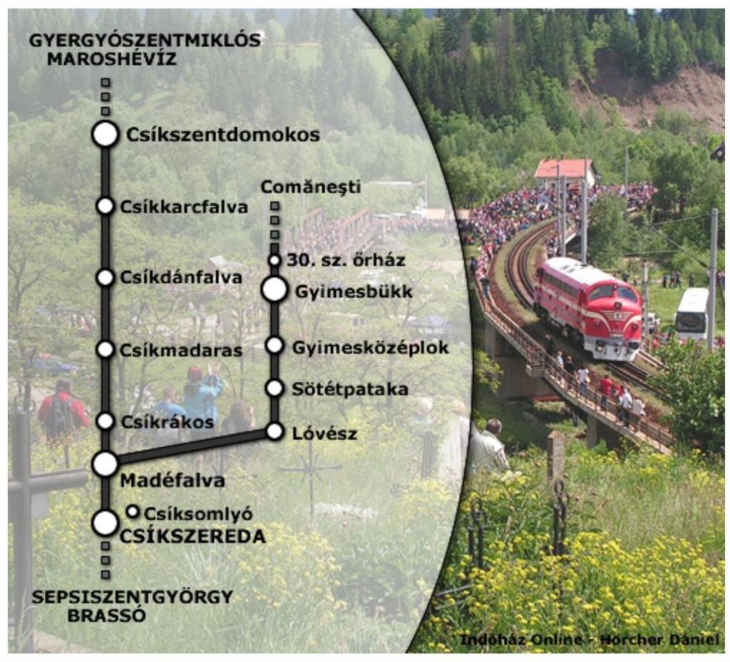 A SZÉKELY GYORS ÉS A CSÍKSOMLYÓI ZARÁNDOKVONATOK TÖRTÉNETE 9. kép A Székely gyors térképének Csíkszereda-Gyimesbükki részlete 20 4.