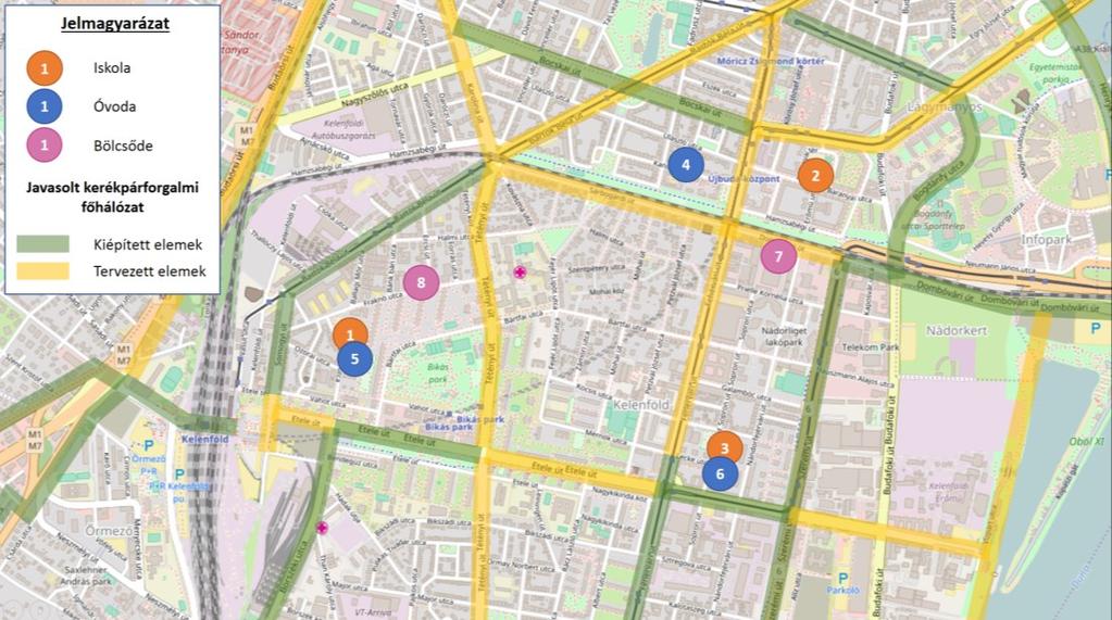 Közlekedésbiztonsági és kerékpárosbarát fejlesztések Budapest XI. kerületében Kerékpárforgalmi Hálózati Terv 88. ábra: Oktatási intézmények a projektterületen 1.