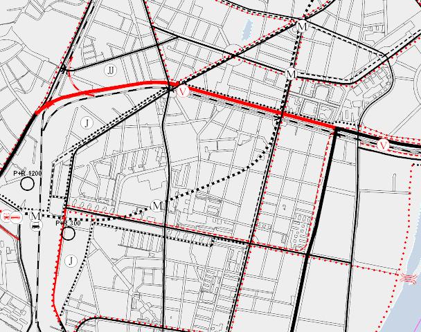 7. ábra: TSZT Közlekedési infrastruktúra tervlap kivonat [11] A Budapest főváros rendezési szabályzata a TSZT-vel összhangban tartalmazza a meglévő és tervezett településszerkezeti jelentőségű