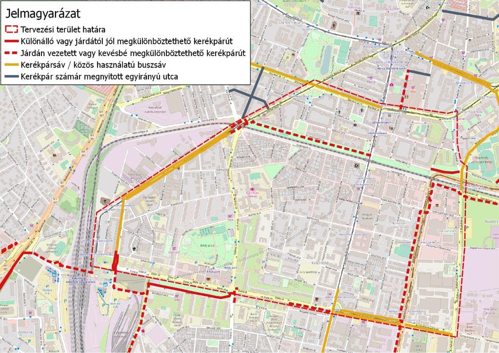 29. ábra: A vizsgált terület jelenlegi kerékpáros létesítményei A 3.1.8.