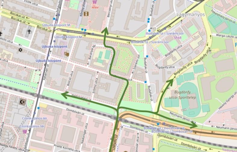 48. ábra Szerémi úti áttörés főbb kapcsolatai Budafoki út Lásd a Budafoki út Bogdánffy út Neumann J. u. Hamzsabégi út csomópont illetve a Budafoki út Dombóvári út csomópont leírásánál.