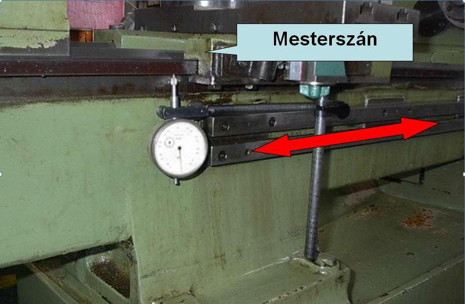 Az ágyvezeték alsó lapjának pontossági mérése A főorsó pontossági vizsgálatai során mérjük: a főorsó belső kúpjának egytengelyűségét; a főorsó párhuzamosságát az alapszán mozgási irányával; a főorsó