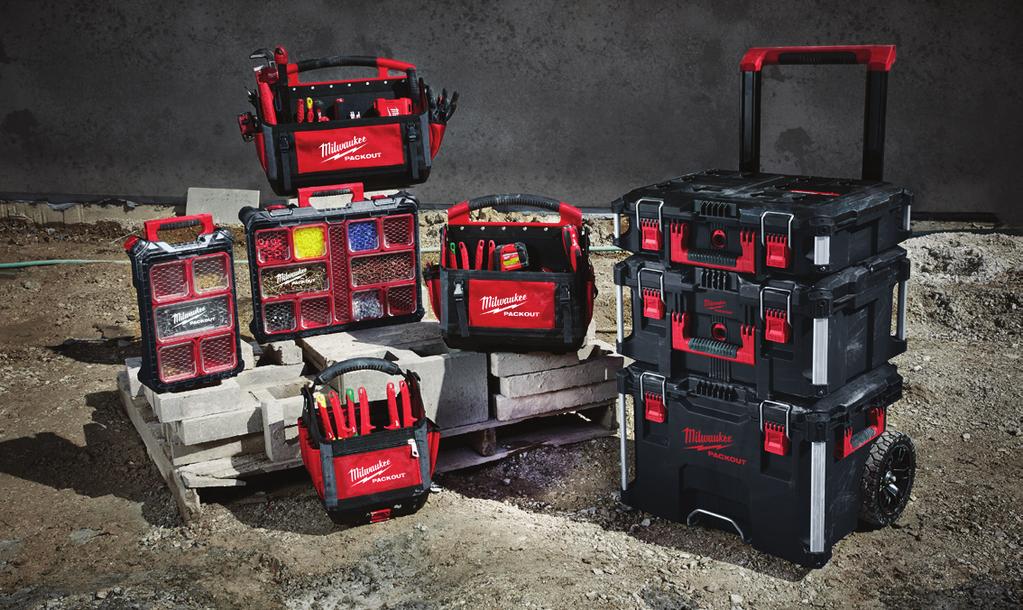 #MILWAUKEETOOL PACKOUT TM PACKOUT TÁROLÓ LÁDA MODULÁRIS TÁROLÓRENDSZER A Milwaukee forradalmasítja a szerszámok szállítási, rendezési és tárolási módját az ipar számára, az új PACKOUT