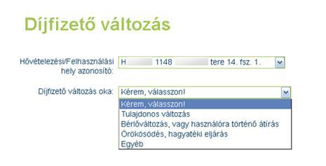 16 Díjfizető változás A Díjfizető változás bejelentése az alábbi menüpontból érhető el: Először ki kell választani a Díjfizető változás okát, addig nem lehet kitölteni a többi mezőt sem.