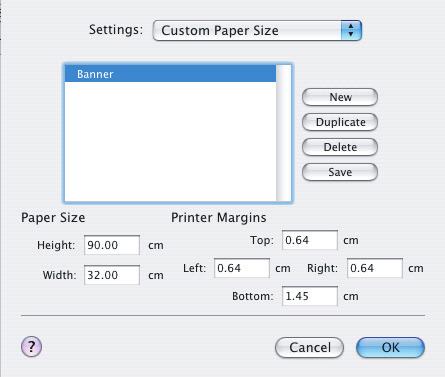 MAC OS X 1. Válassza az alkalmazásban a [Fájl] [Oldalbeállítás] parancsot. 1 2 3 4 2. Válassza ki az [Egyéni lapméret] (1) lehetőséget. 3. Kattintson az [Új] gombra (2) új egyéni papírméret létrehozásához, majd adja meg az új méret nevét.