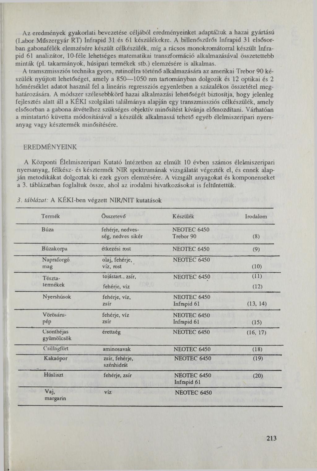Az eredmények gyakorlati bevezetése céljából eredményeinket adaptáltuk a hazai gyártású (Labor Műszergyár RT) Infrapid 31 és 61 készülékekre.