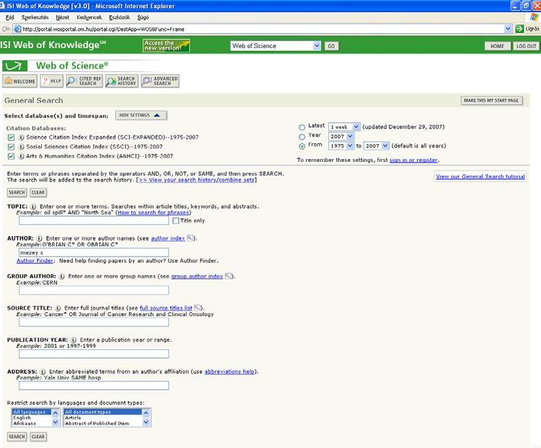 new+-access+top (1. ábra). 1. WEB OF SCIENCE (www.eisz.