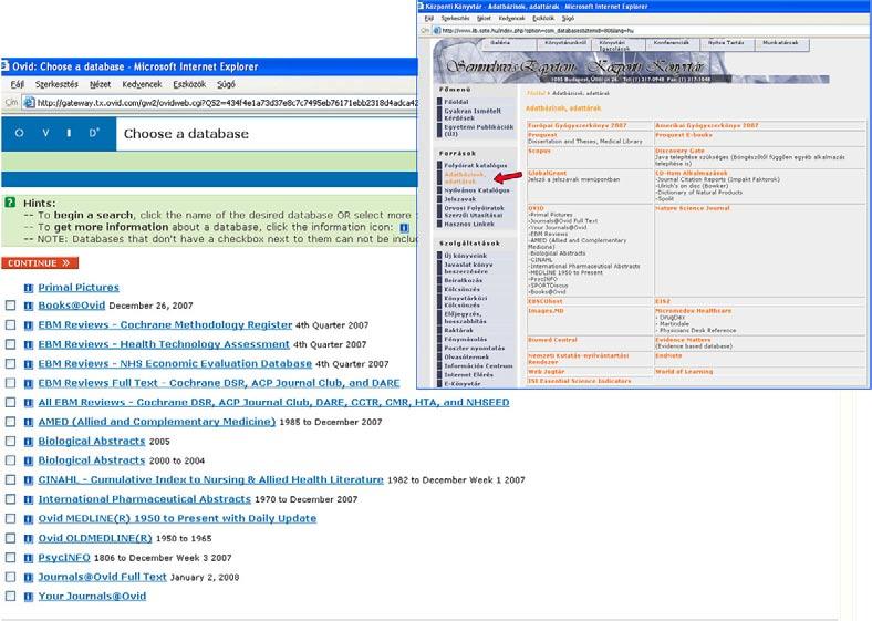 vábbá, hogy lekérhető a Web of Science és a Google Scholar Search is. 5. OVID (www.lib.sote.