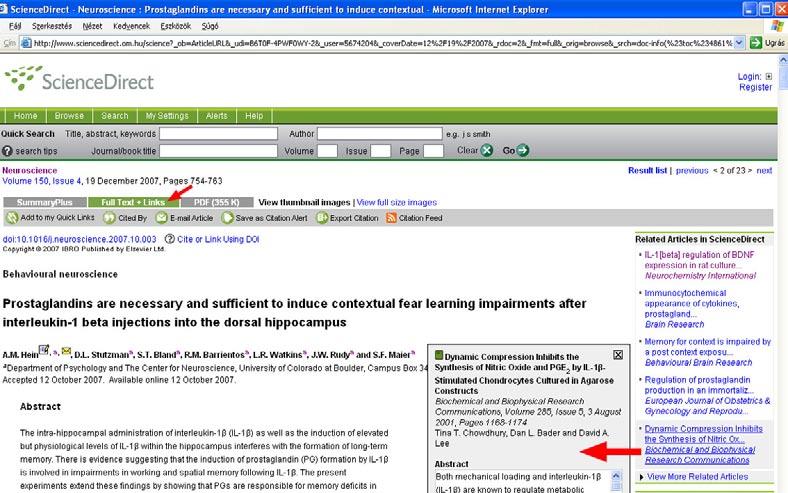 Ebben megtalálhatjuk a folyóiratok adatait, a közlemények adatait, lekérhetjük az összefoglalóját ( SummaryPlus vagy Abstract + References ) a közleményeknek (8.