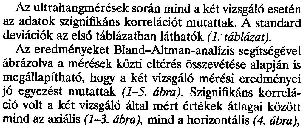 A Spearmann korrelációs koefficiens r-értékei rendre az axiális irányban 0,988, a horizontális dimenzióban 0,937, illetõleg 0,938 volt a