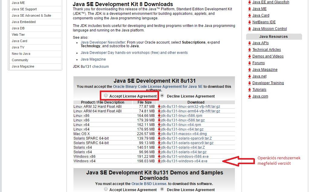 Ezt a következő linken le tudjuk tölteni: http://www.oracle.com/technetwork/java/javase/downloads/index.