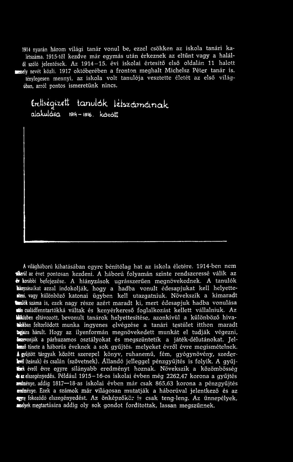 ténylegesen mennyi, az iskola volt tanulója vesztette életét az első világéban, arról pontos ism eretünk nincs. CntUégixctt tanulók liiszdtném ak alakulása m - is(6.