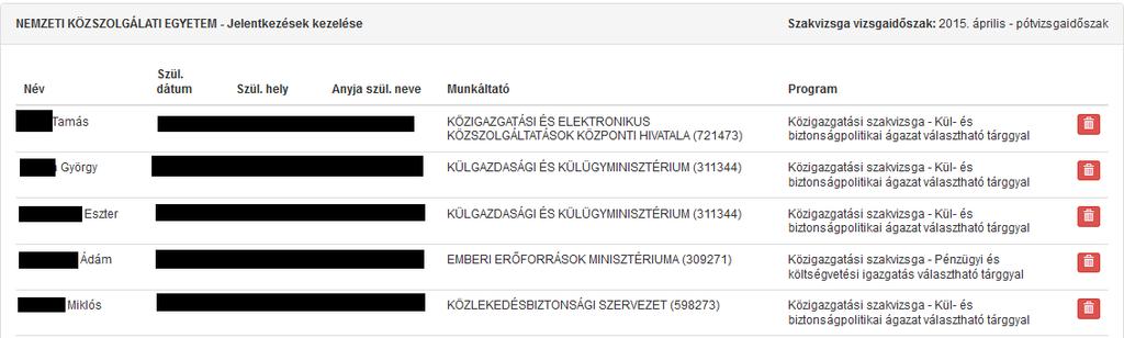 Jelentkezést törölni a ikonra kattintva lehetséges, azonban a törlést kötelező indokolni (indoklás nélkül nem lehetséges törölni)! Az indoklás az alábbi képen szereplő módon történik.