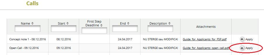Ezt követően az elérhető Felhívások menüpontja nyílik meg, ahol a kiválasztott stratégia pályázati felhíváshoz