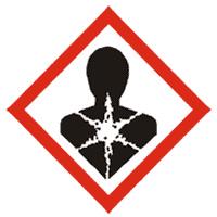 Bőrszenzibilizáció, 1. Osztály H317: Allergiás bőrreakciót válthat ki. Rákkeltő hatás, 2. Osztály H351: Feltehetően rákot okoz. Célszervi toxicitás - egyszeri expozíció, 3.