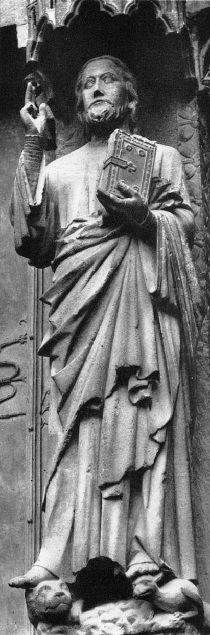 Amiens Amiens, Notre-Dame székesegyház, Krisztus-trumeau bejárat fölötti szemöldökgerenda sávját