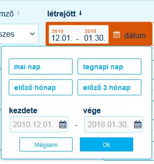 8. Megjelenítés iránya: Egy pici, halványszürke nyíl piktogram, amely mind a mappa / almappa mind a jellemző, mind a dátum mező mellett látszódik.