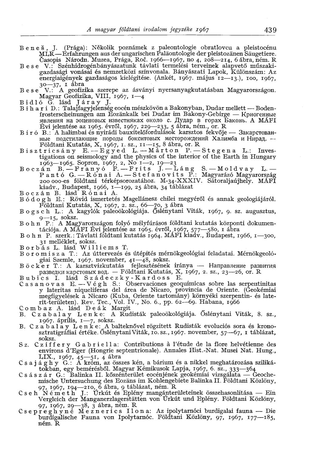 A magyar földtani irodalom jegyzéke igóy 439 В e n e s, J.