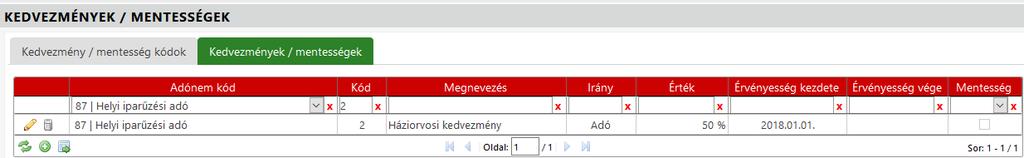 Az előzőleg felvitt kedvezmény kód kiválasztását követően a megfelelő mezők kitöltését követően a Mentés