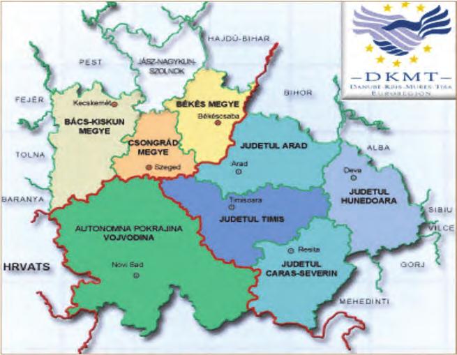 3. ábra: A Duna-Körös-Maros-Tisza Regionális Együttműködés (Forrás: http://www.dkmt.