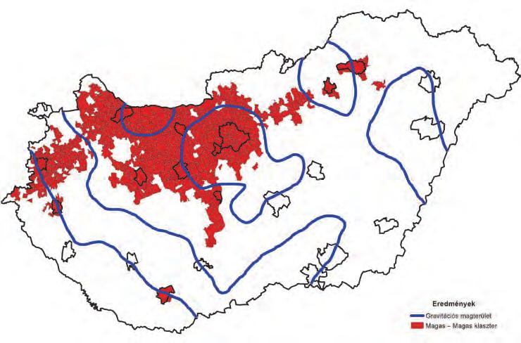kisebb hot spot, vagyis a központ, valamint szűk vonzáskörzete fejlettebb az átlagosnál és egymásra hasonlítanak.