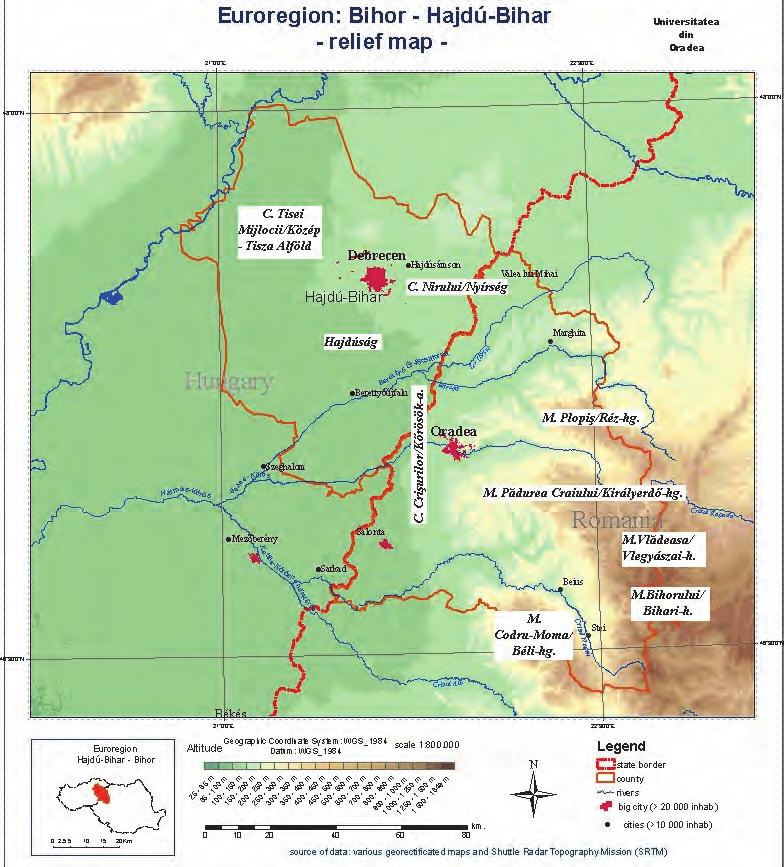választja el az Eurorégiót Szilágy, Kolozs és Fehér megyéktől mely Bihor-Fehér- Arad megyék hármas határának metszéspontjában áll.