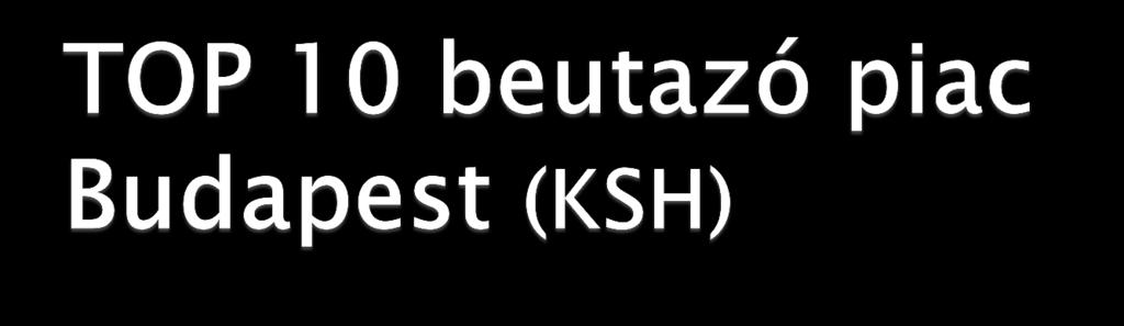 vendégéjszakák száma 2015-ben (1000-ben) index Részesedés az országosból Egyesült Királyság 742 116,5 % 92,6 % USA 559 112,2 % 92,4 % Németország 552 96,5 % 38,8 % Olaszország 544 106,3 %