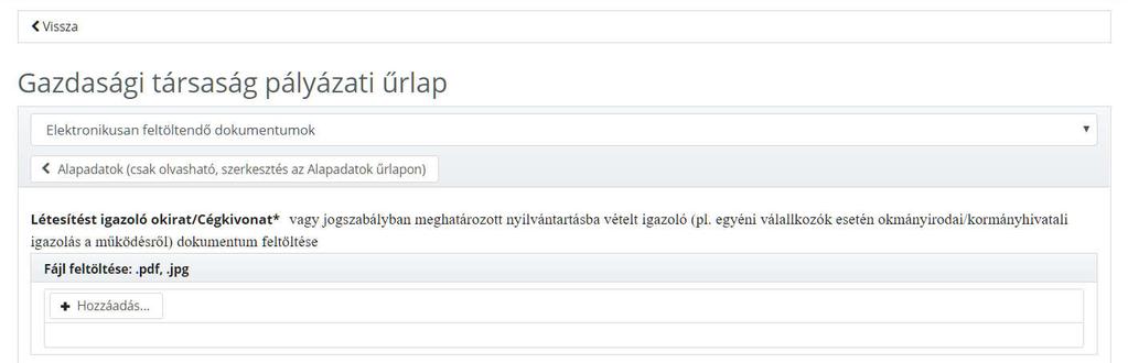 rendben vannak nyissuk meg az Elektronikusan feltöltendő dokumentumok űrlapot.