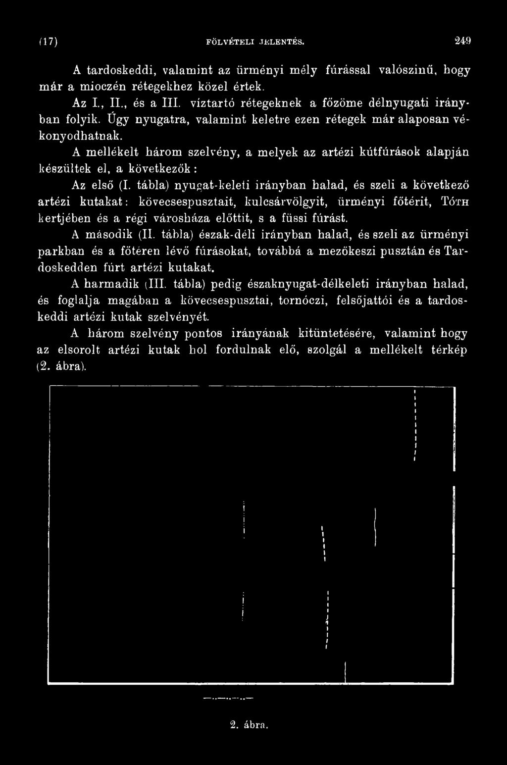 A mellékelt három szelvény, a melyek az artézi kútfúrások alapján készültek el, a következők: Az első (I.