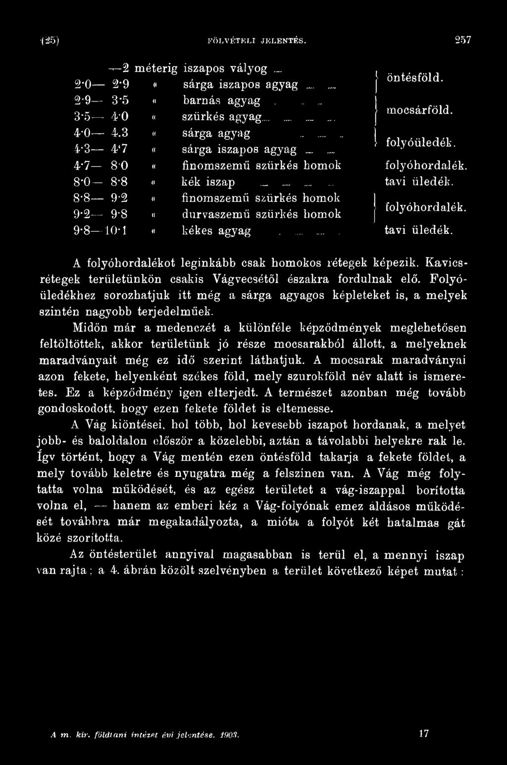 Midőn már a medenczét a különféle képződmények meglehetősen feltöltöttek, akkor területünk jó része mocsarakból állott, a melyeknek maradványait még ez idő szerint láthatjuk.